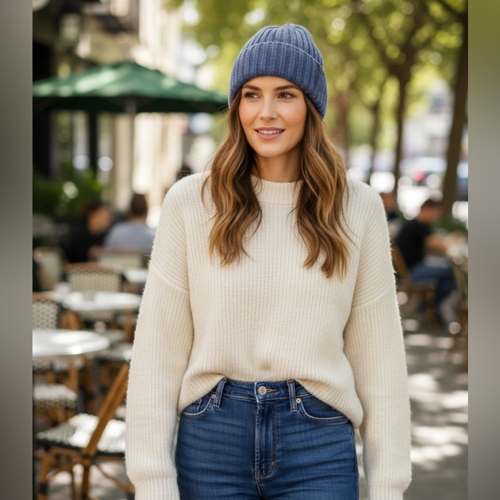 Hat‎ Attack Revolve Color Story Knit Beanie Ribbed Wide Folded Cuff Denim NWT